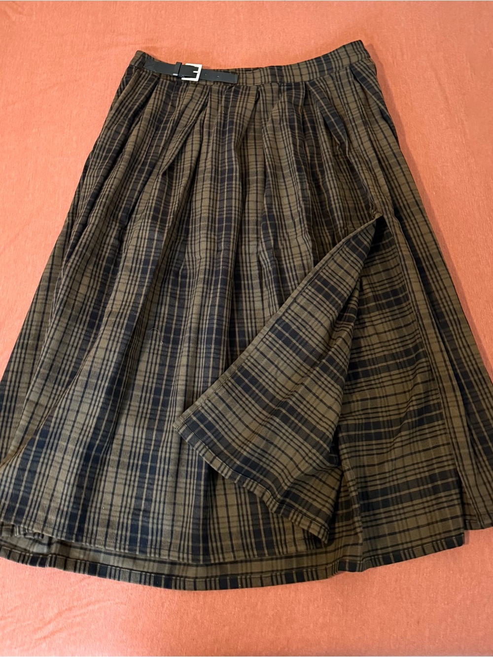 Thorn & Fable Brown & Black Plaid Midi Skirt 100% Cotton Plus Size XL - Picture 2 of 5